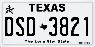TX license plate DSD3821
