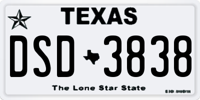 TX license plate DSD3838