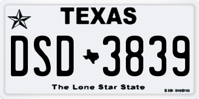 TX license plate DSD3839