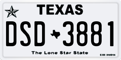 TX license plate DSD3881