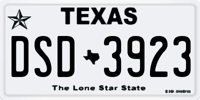 TX license plate DSD3923