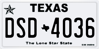 TX license plate DSD4036