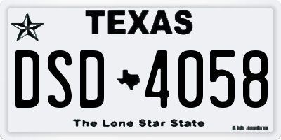 TX license plate DSD4058