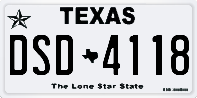 TX license plate DSD4118