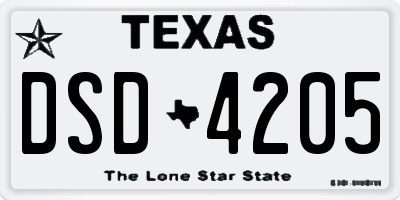 TX license plate DSD4205