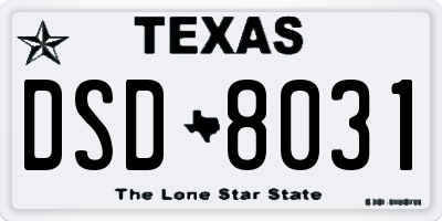 TX license plate DSD8031