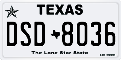 TX license plate DSD8036
