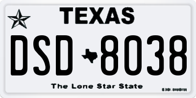 TX license plate DSD8038