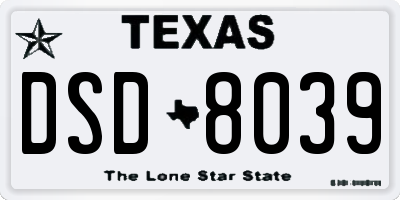 TX license plate DSD8039