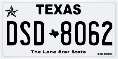TX license plate DSD8062