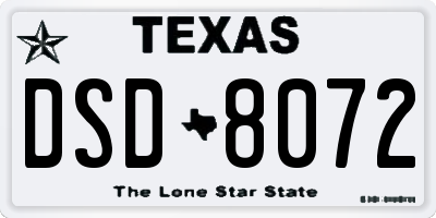 TX license plate DSD8072