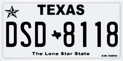TX license plate DSD8118