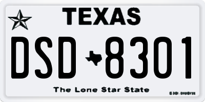 TX license plate DSD8301