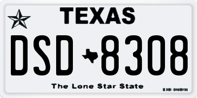 TX license plate DSD8308