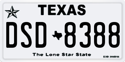 TX license plate DSD8388