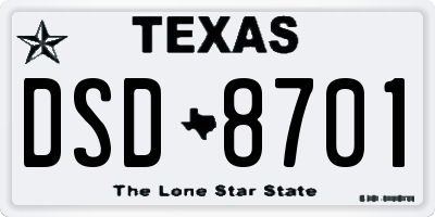 TX license plate DSD8701