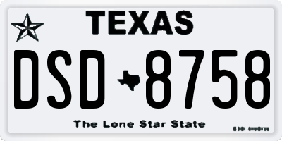TX license plate DSD8758