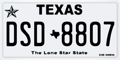 TX license plate DSD8807