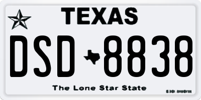 TX license plate DSD8838