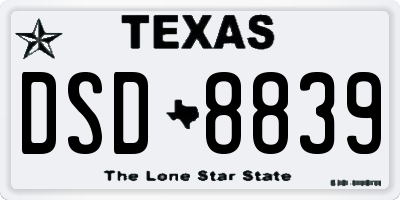 TX license plate DSD8839