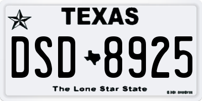 TX license plate DSD8925