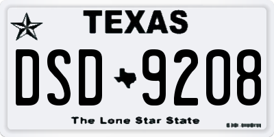 TX license plate DSD9208