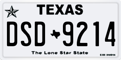 TX license plate DSD9214