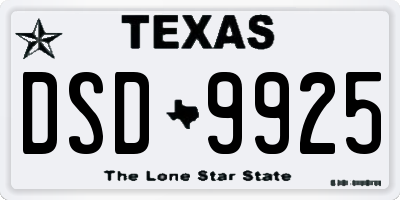 TX license plate DSD9925