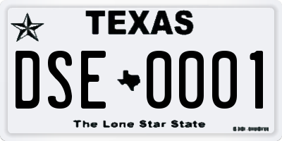 TX license plate DSE0001