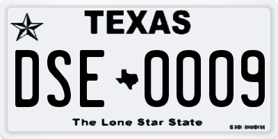 TX license plate DSE0009