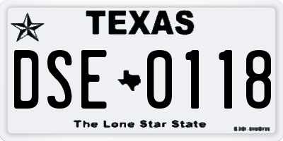 TX license plate DSE0118