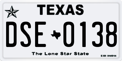 TX license plate DSE0138