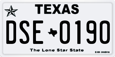 TX license plate DSE0190