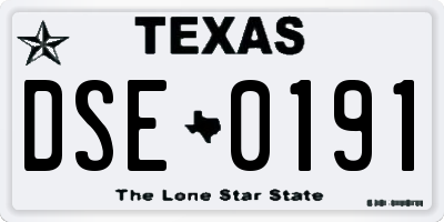 TX license plate DSE0191
