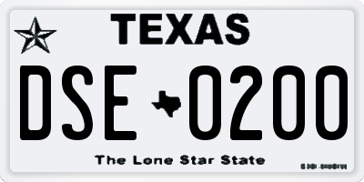 TX license plate DSE0200