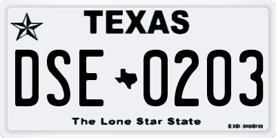 TX license plate DSE0203