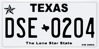 TX license plate DSE0204