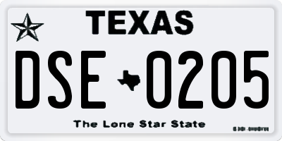 TX license plate DSE0205