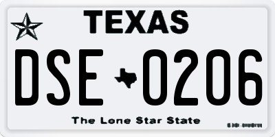 TX license plate DSE0206