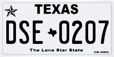 TX license plate DSE0207