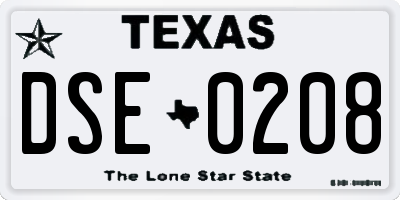 TX license plate DSE0208