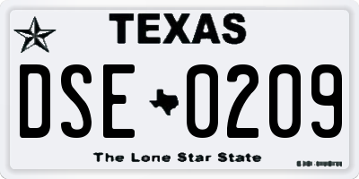 TX license plate DSE0209
