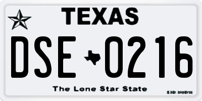 TX license plate DSE0216