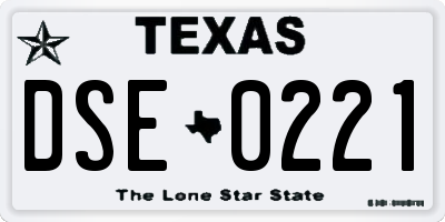 TX license plate DSE0221