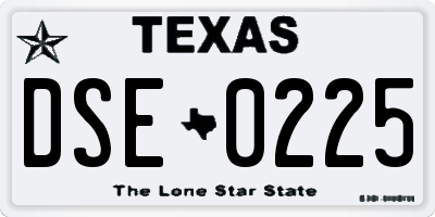 TX license plate DSE0225
