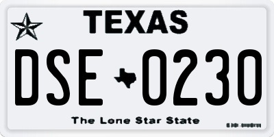 TX license plate DSE0230