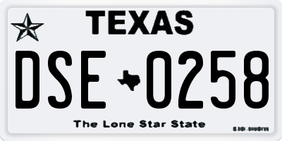 TX license plate DSE0258