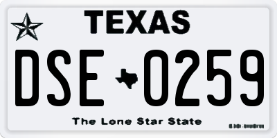 TX license plate DSE0259