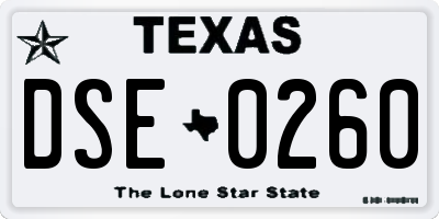 TX license plate DSE0260