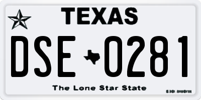 TX license plate DSE0281